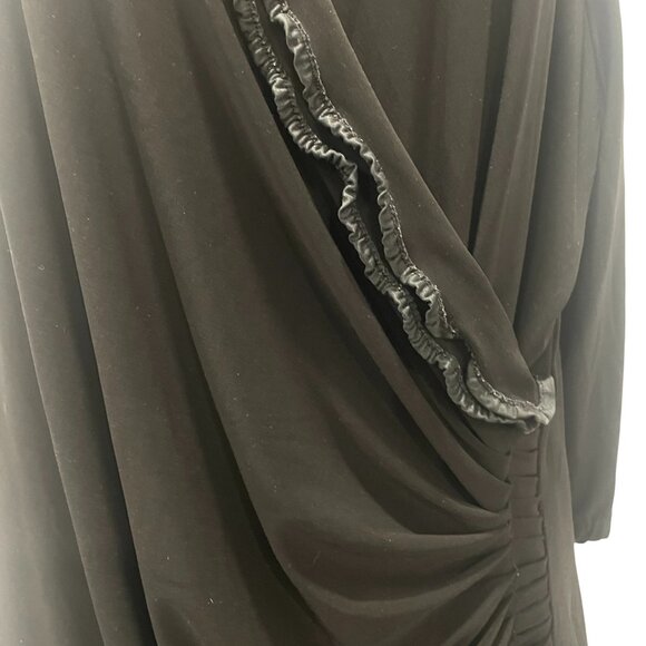 Frank Lyman Black Faux Wrap Midi Dress Lace Trim ¾ Sleeve Ruffle Cocktail Sz 18 - Picture 4 of 9